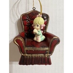 Christmas Tree Ornament Girl Kneeling on Chair Praying 1988 Wang's International
